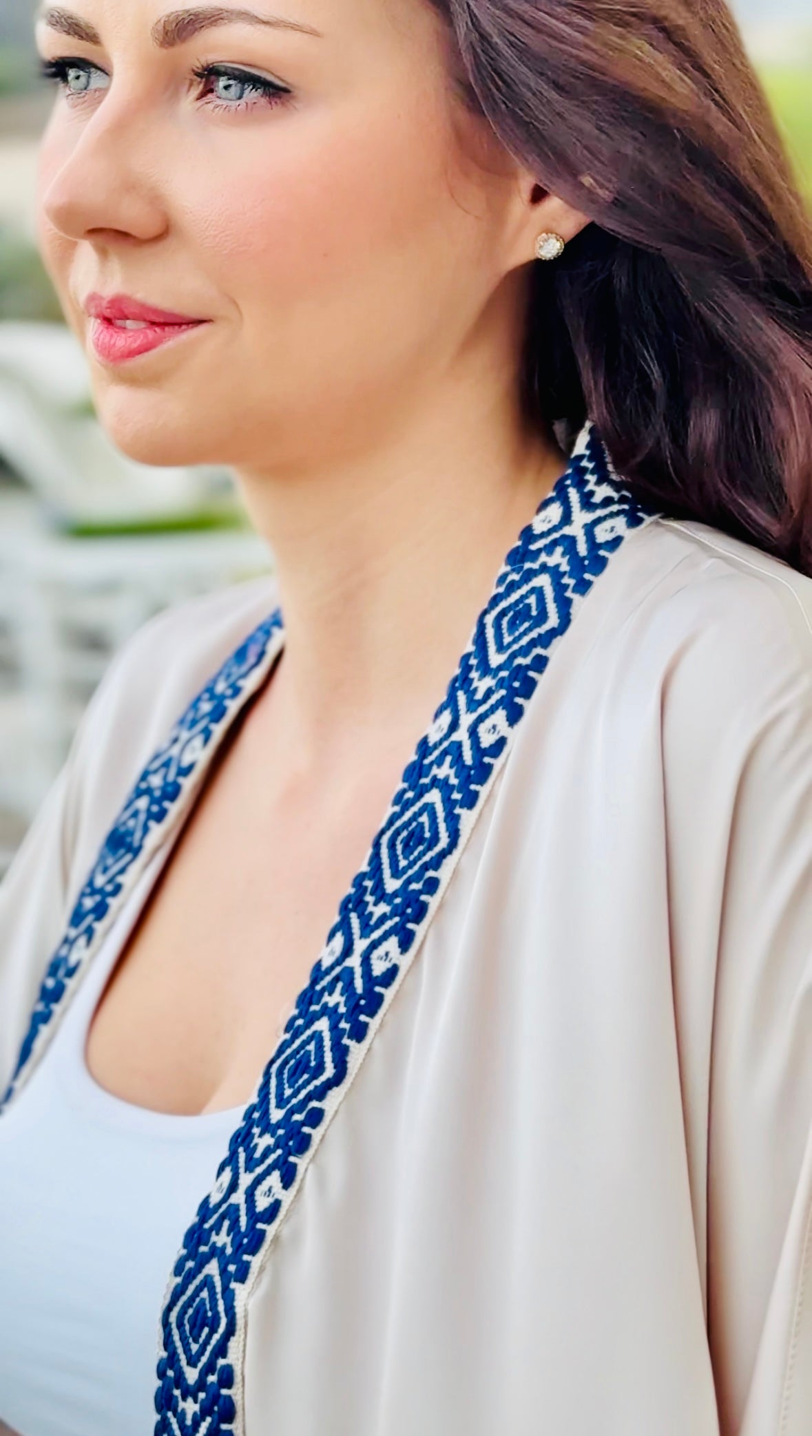 KIMONO BEIGE BLUE TRIM