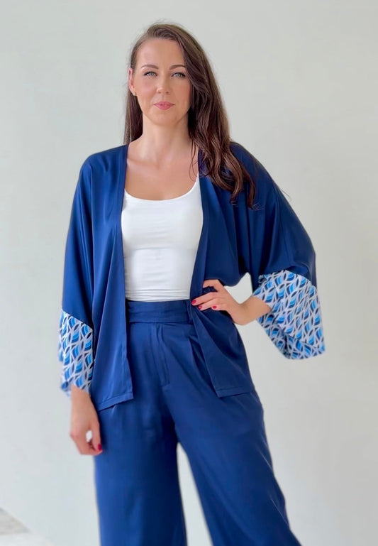 KIMONO NAVY BLUE GREEK SLEEVES