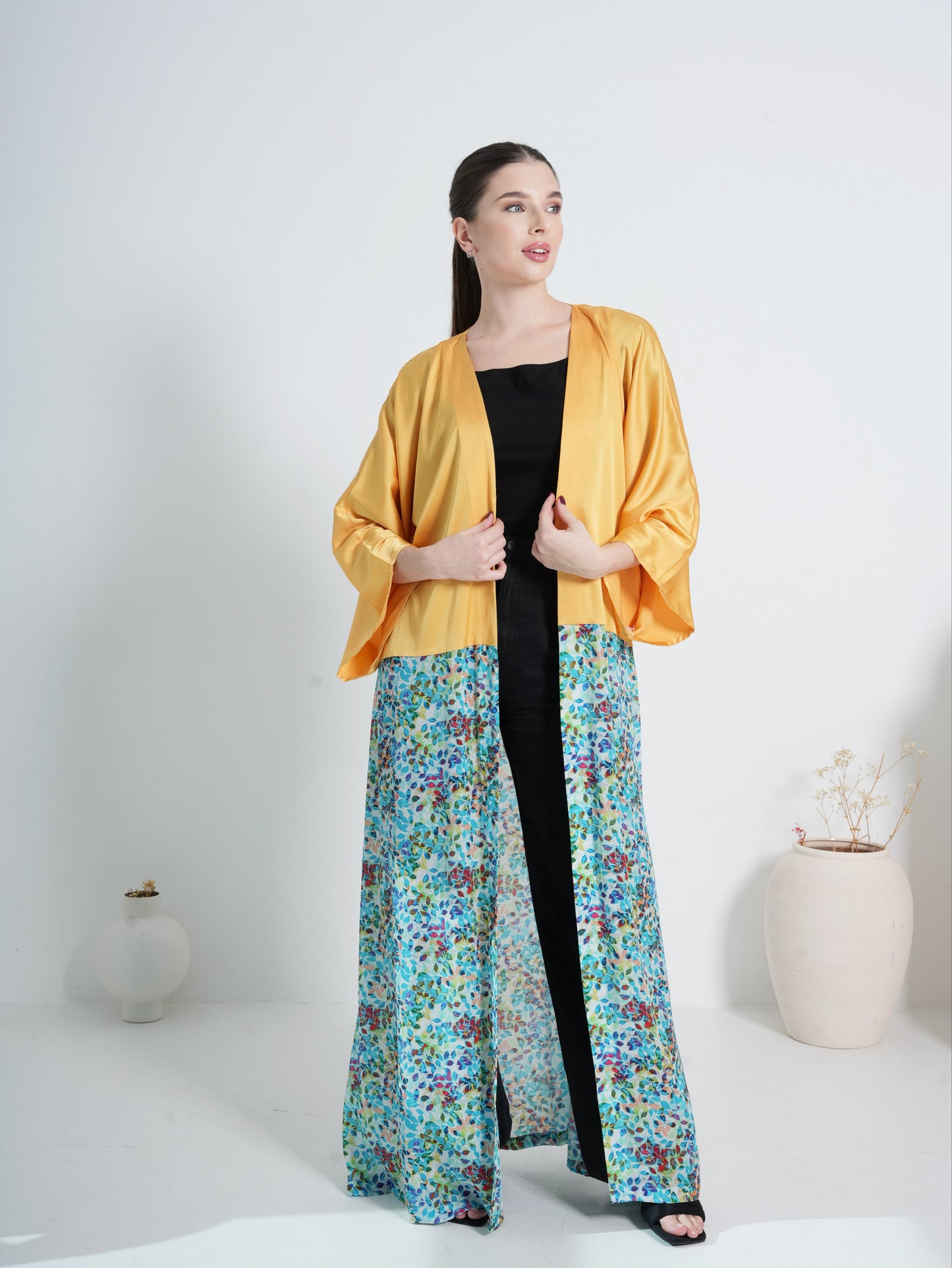 KIMONO GOLD BLUE LEAVES