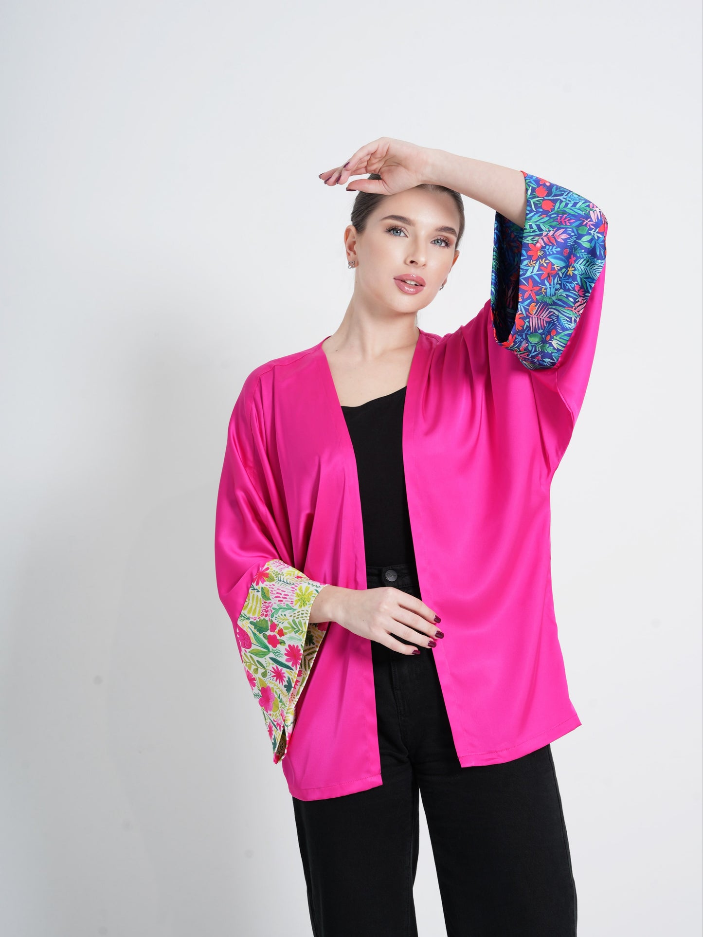 KIMONO FUCHSIA BLUE GREEN SLEEVES