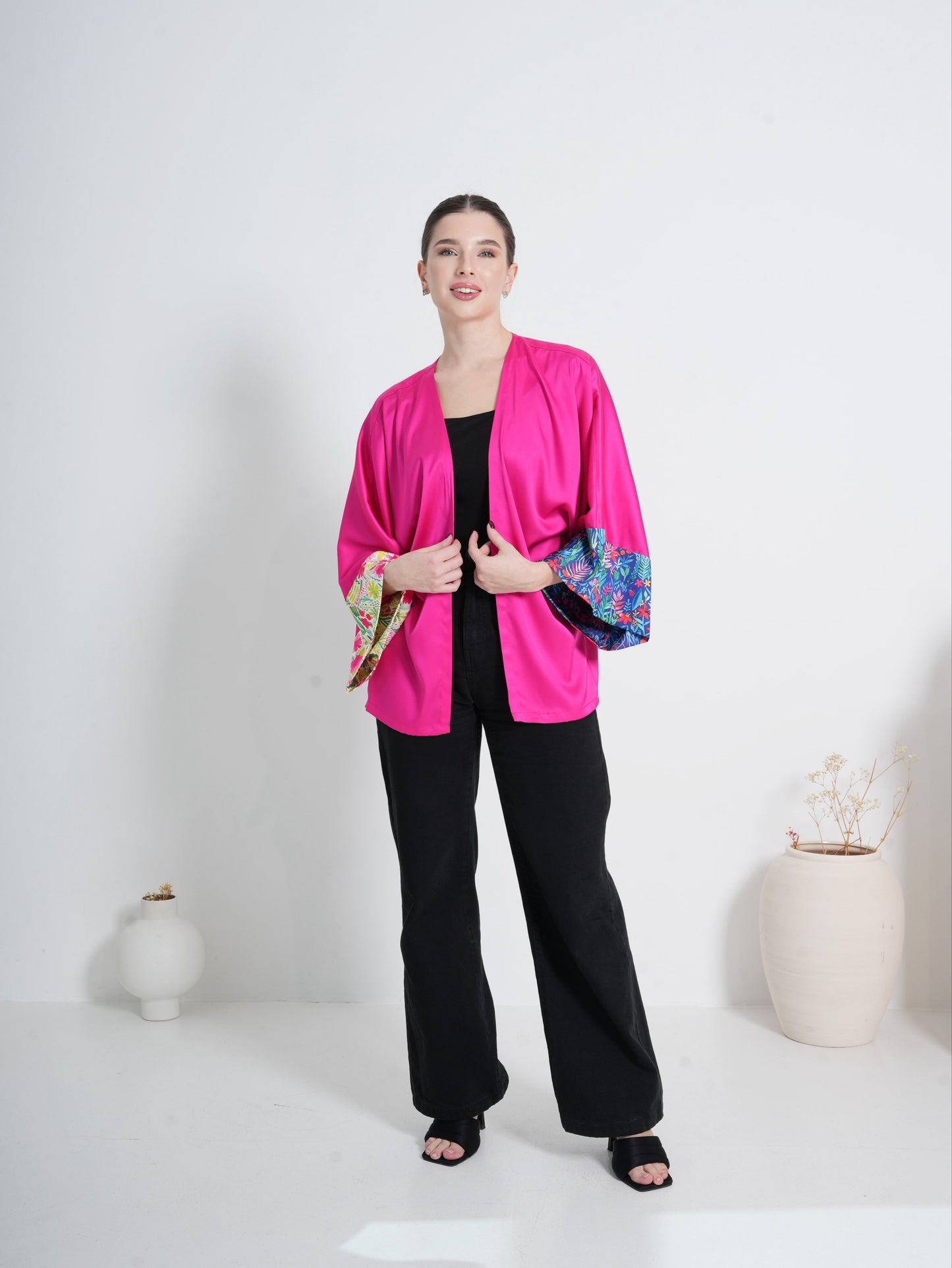 KIMONO FUCHSIA BLUE GREEN SLEEVES