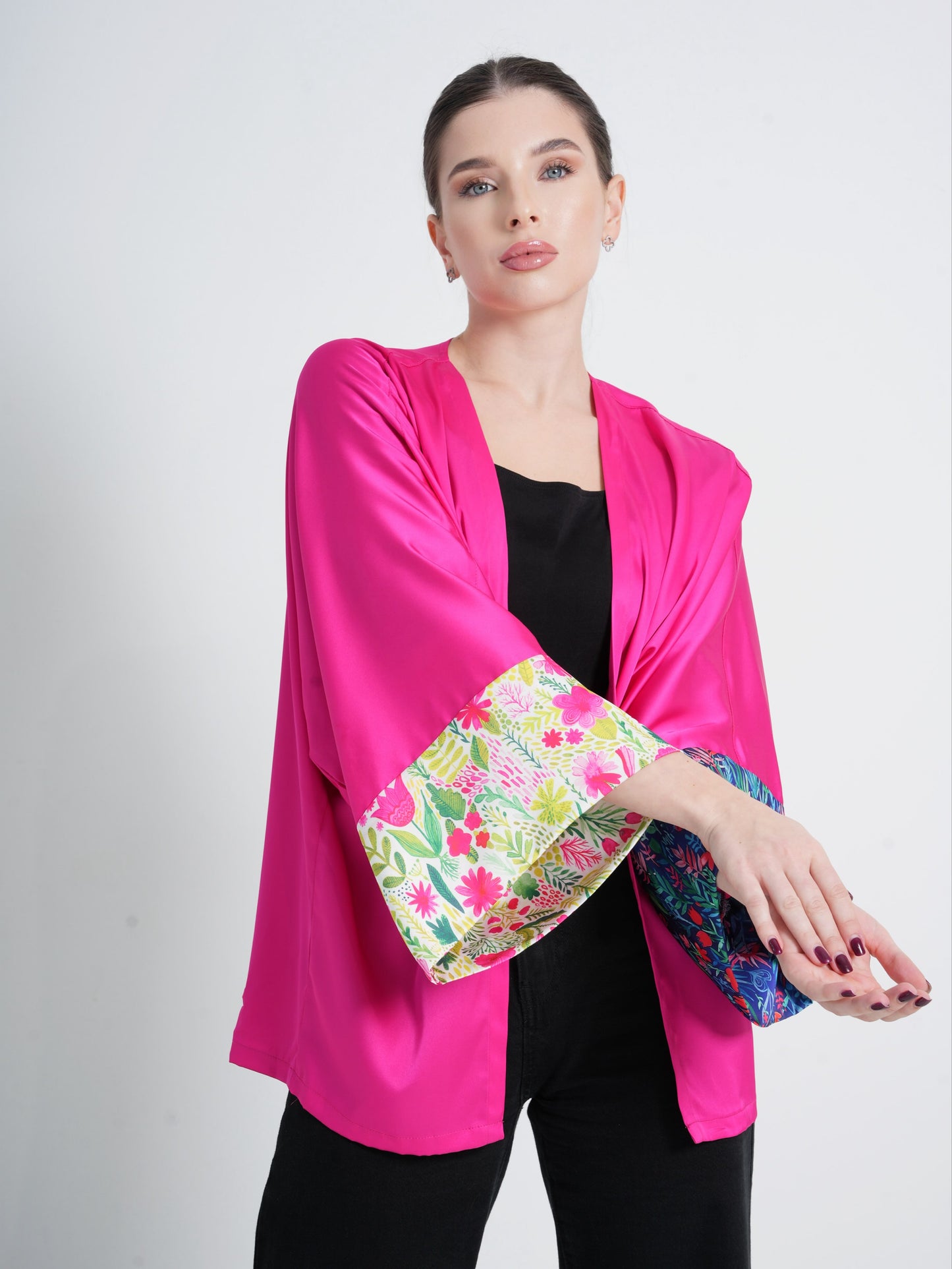 KIMONO FUCHSIA BLUE GREEN SLEEVES